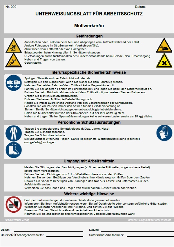 Sicherheitsunterweisung Lager Vorlage Großartig Unterweisung Müllwerker In sofort Download