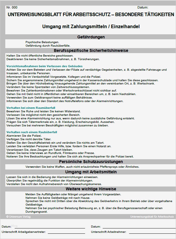 Sicherheitsunterweisung Vorlage Luxus Unterweisung Umgang Mit Zahlungsmitteln Einzelhandel
