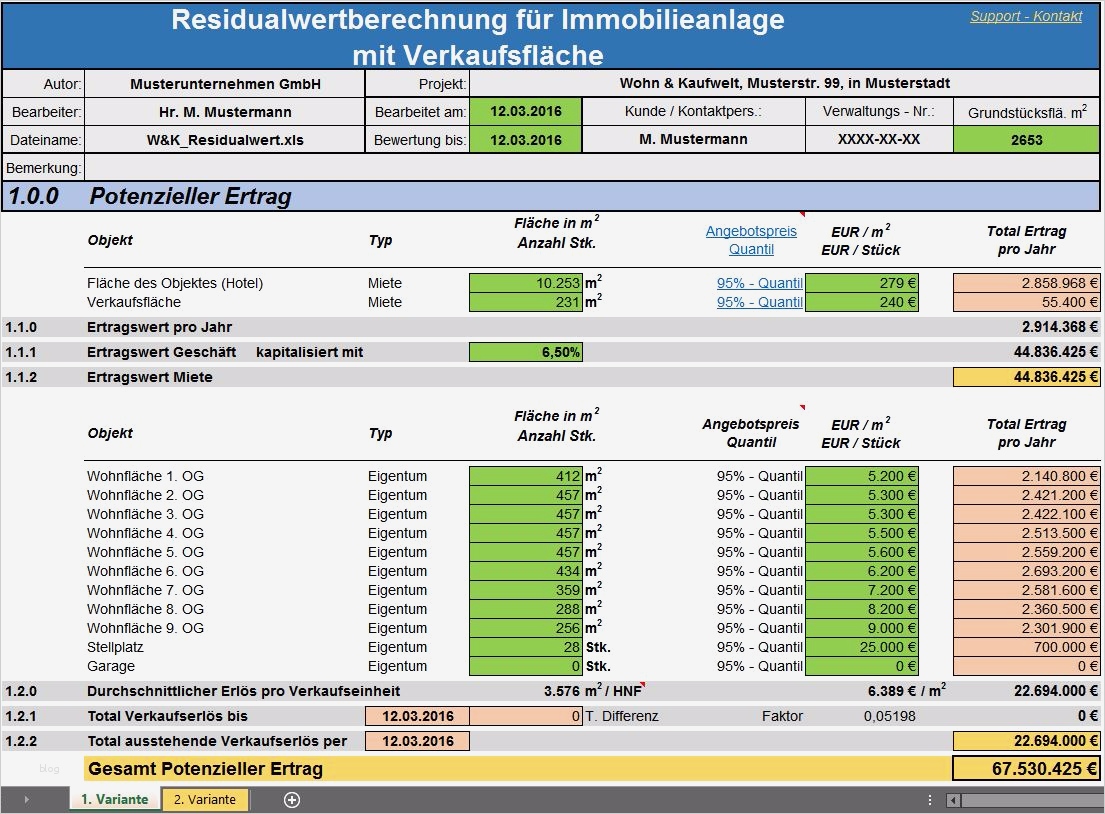 Six Sigma Excel Vorlagen Schön Residualwertberechnung Für Immobilien Anlage Excel
