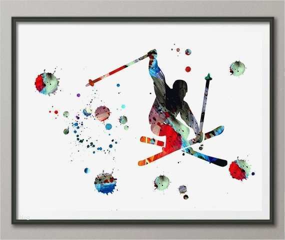 Ski Gutschein Vorlage Schön Freeride Skier Watercolor Print Ski Jump Poster Downhill