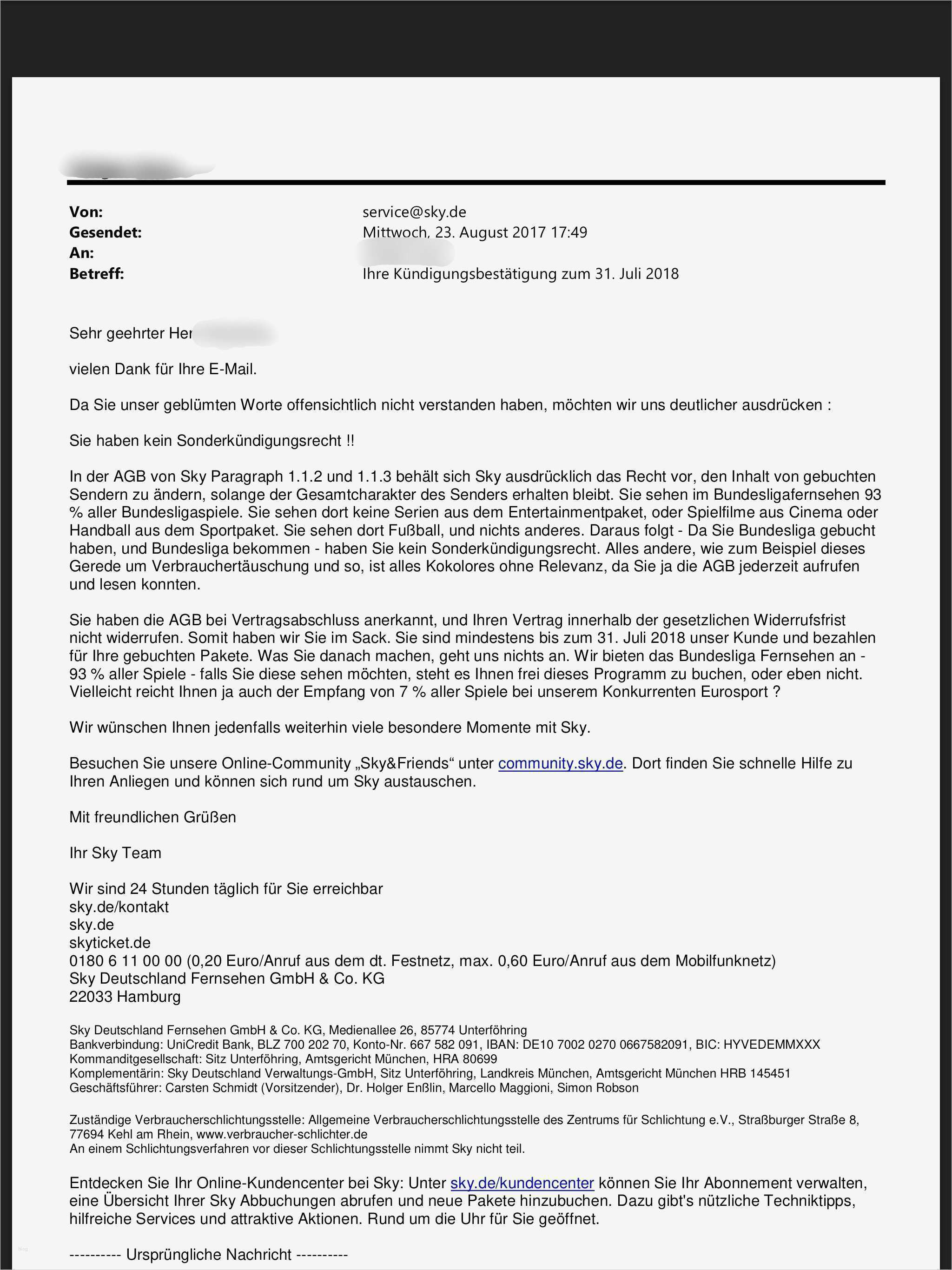 Sky sonderkündigungsrecht 2017 Vorlage Schönste Nach Patziger Antwort Sky Entschuldigt Sich Bei