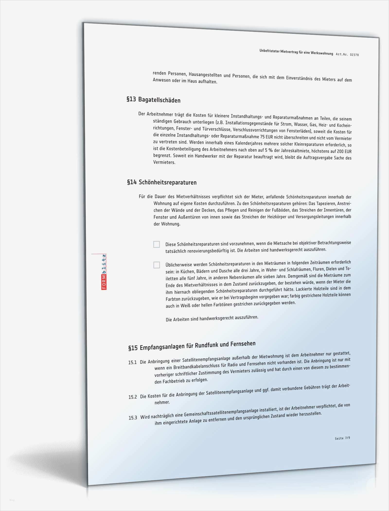 Sonderkündigung Vorlage Inspiration Mietvertrag Werkswohnung