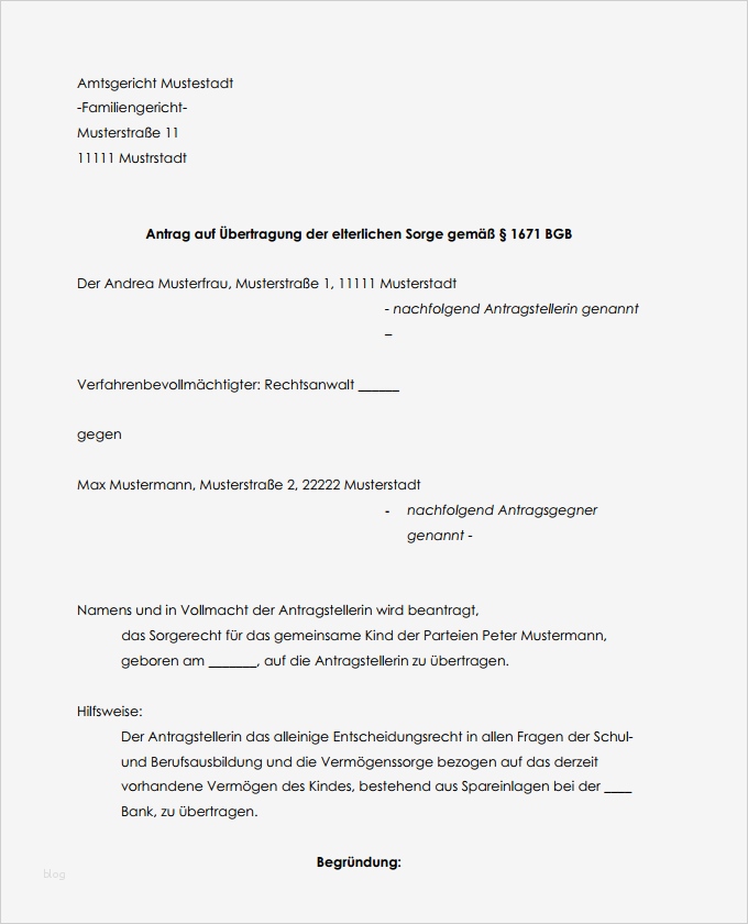 Sorgerecht Testament Vorlage Erstaunlich Antrag Auf Übertragung Des sorgerechts Hier En