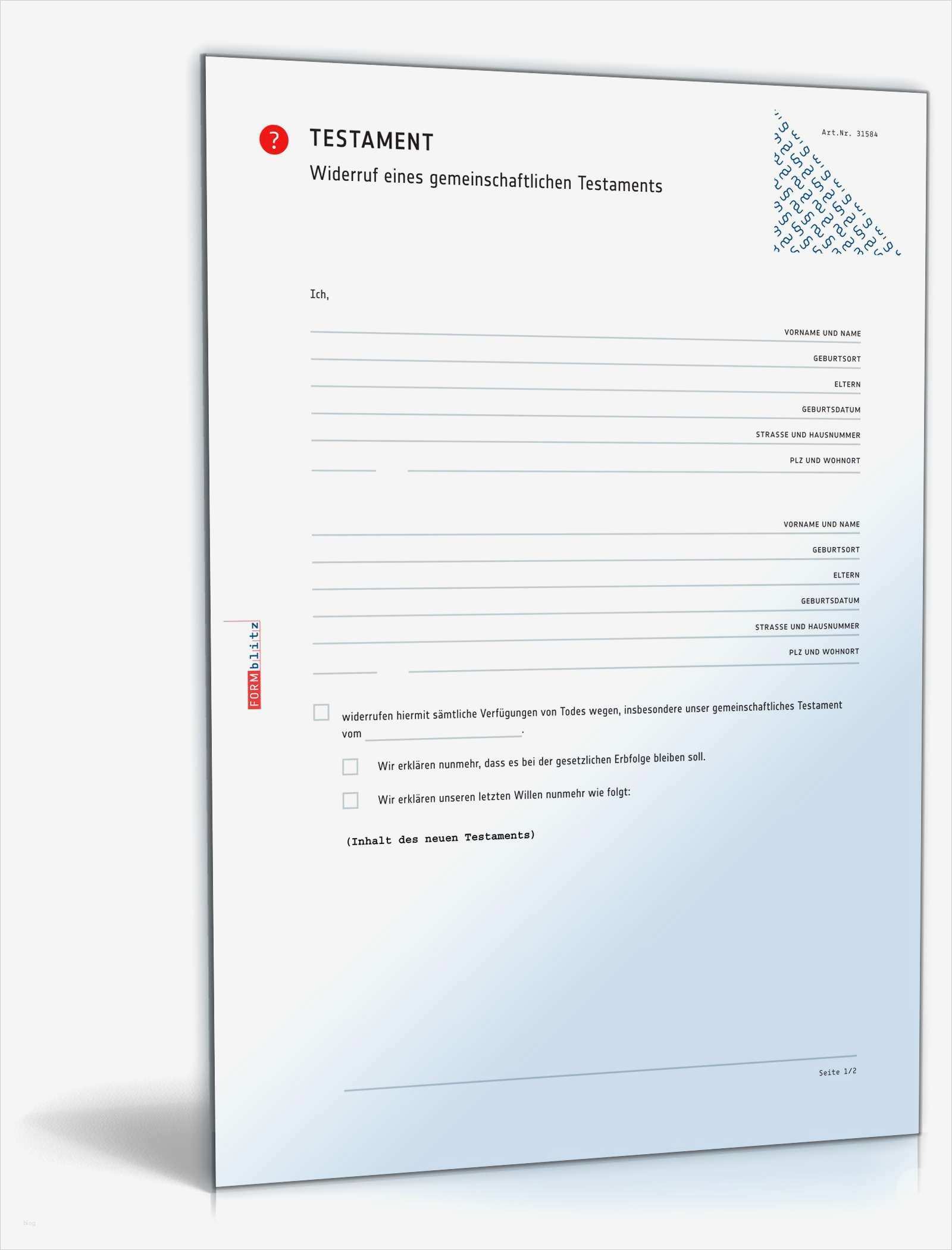 Sorgerecht Testament Vorlage Gut Widerruf Gemeinschaftliches Testament