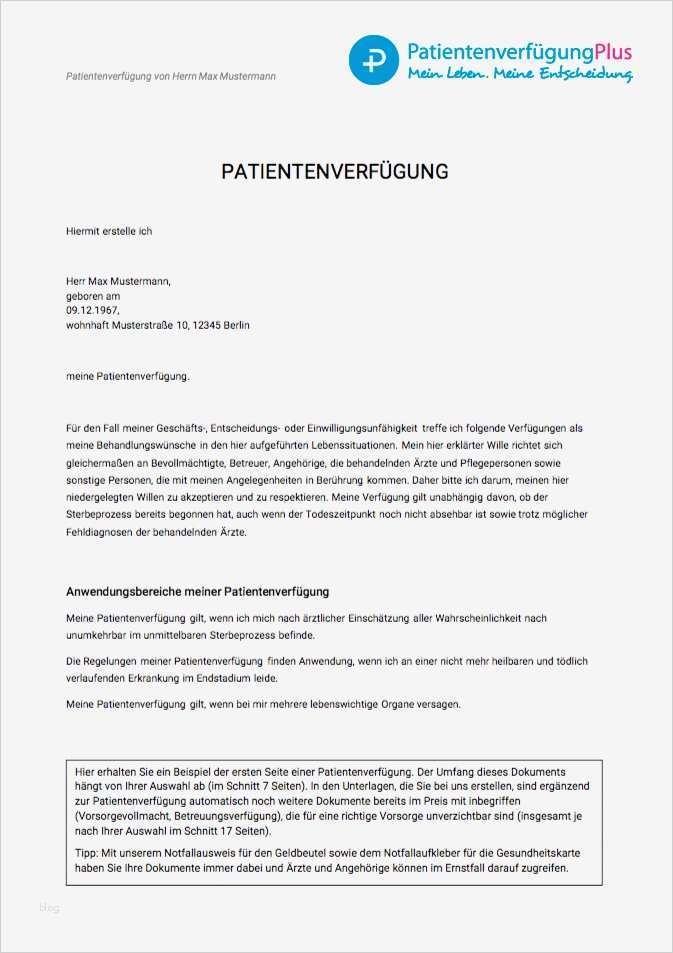Sorgerechtsverfügung Vorlage Neu Vorlage Der Patientenverfügung 2018 Zum Ausdrucken Als Pdf