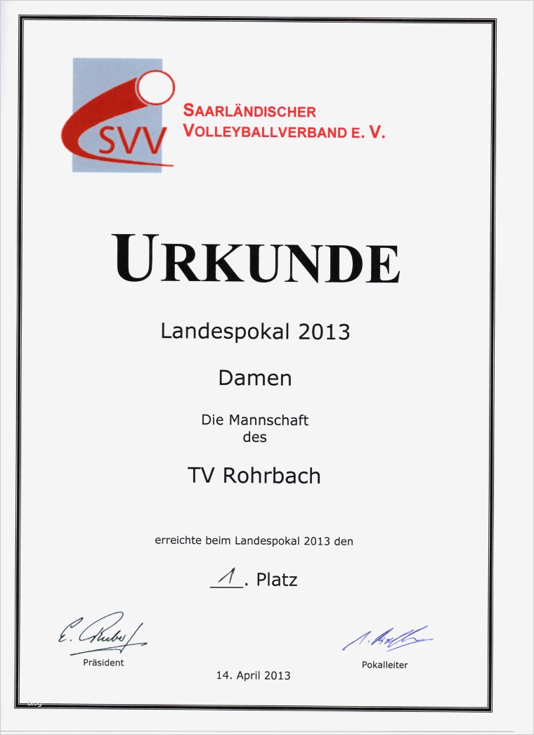 Spaß Zeugnis Vorlage Bewundernswert Volleyball Urkunde Landespokal