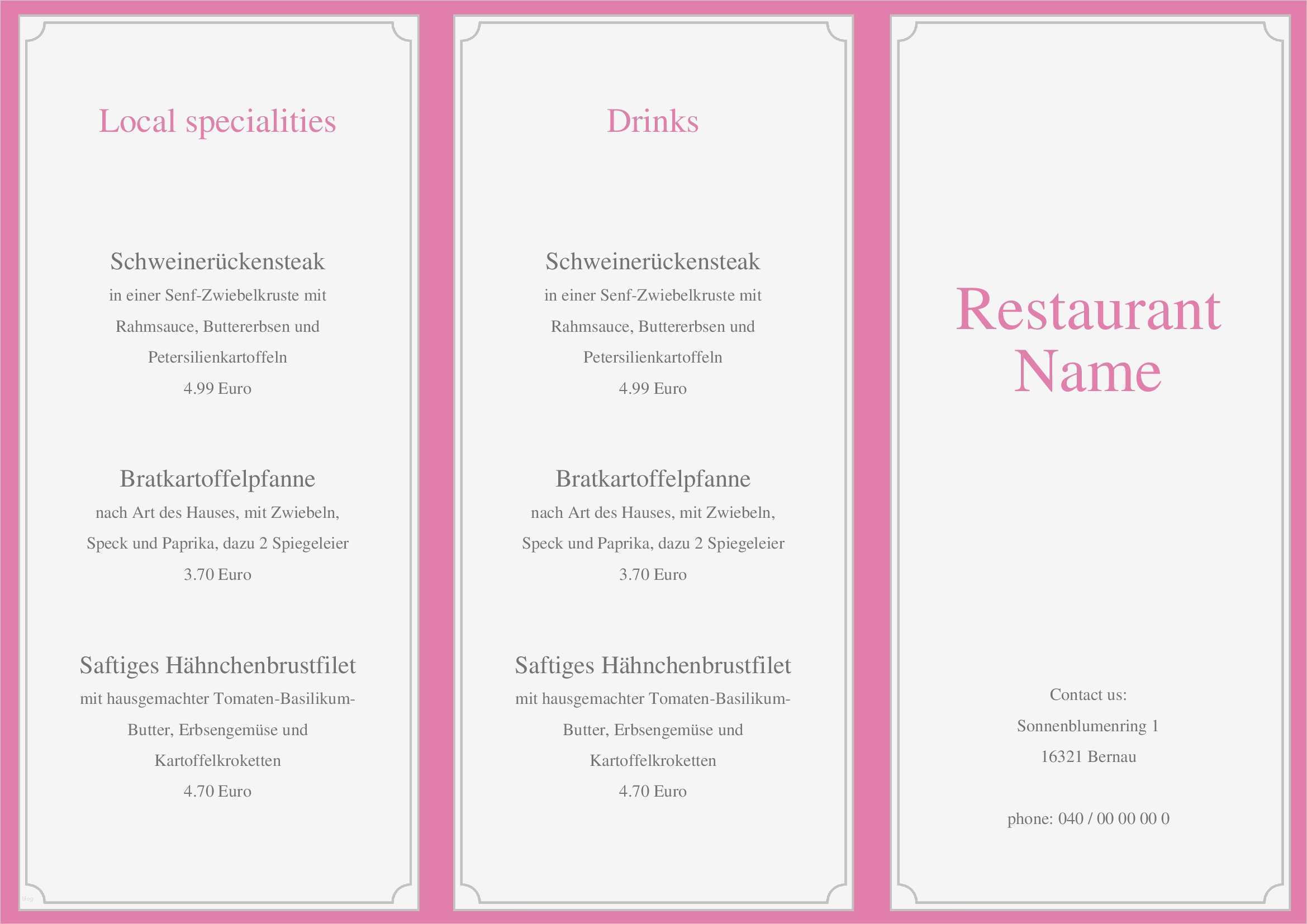 Speisekarte Englisch Vorlage Cool Speisekarten Und Menükarten Menu Card Template Von Chris