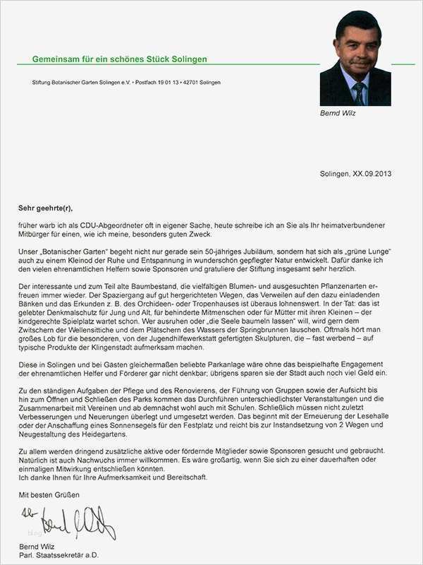 Spendenbrief Schreiben Vorlage Erstaunlich Botanischer Garten solingen Spendenbriefe