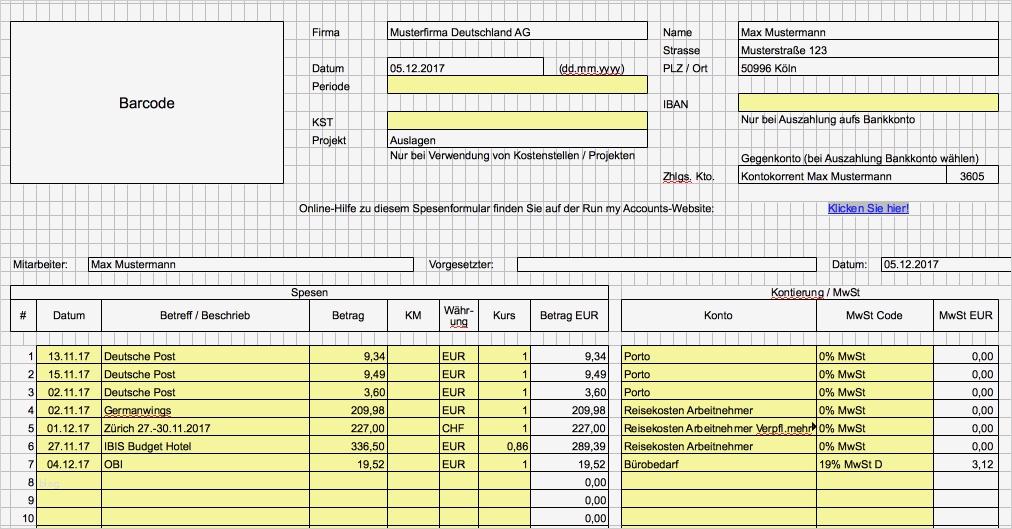 Spesenabrechnung Vorlage Bewundernswert Spesenformular Spesen Mit Dem Gratis Excel Abrechnen
