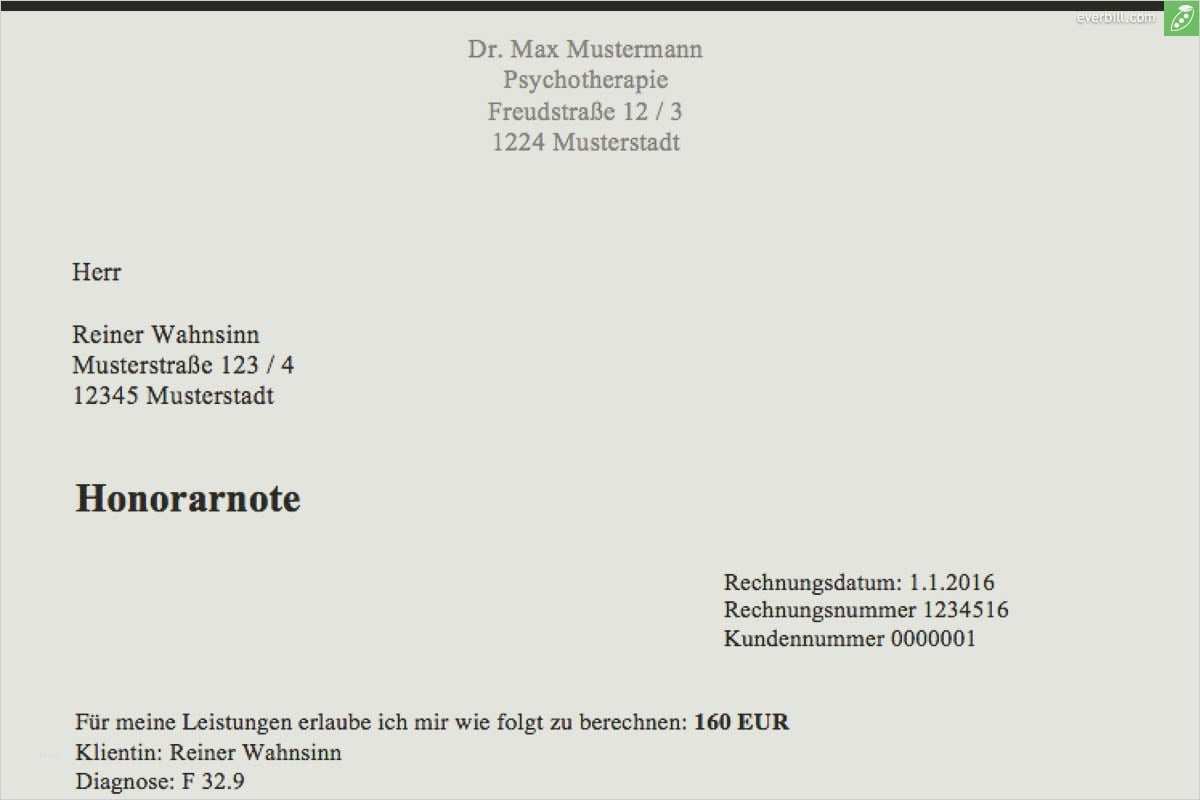 Sponsoring Rechnung Vorlage Word Gut Musterrechnung Psychotherapeut Kostenlose Honorarnoten