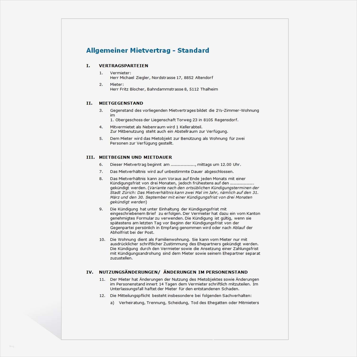 Standard Mietvertrag Vorlage Best Of Muster Mietvertrag Wohnung
