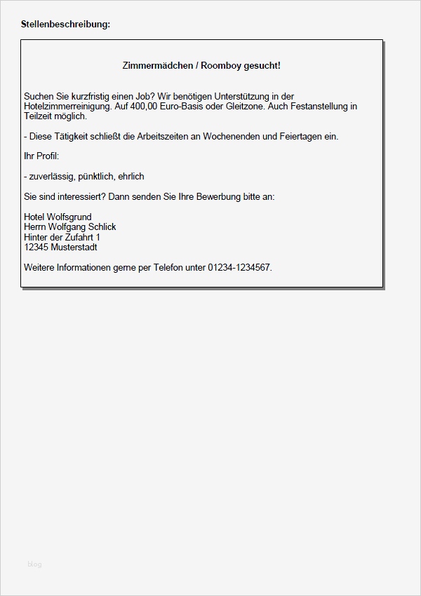 Stellenanzeige Gastronomie Vorlage Elegant Bewerbung Zimmermädchen Gekündigt Berufserfahrung