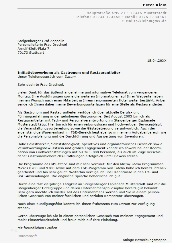Stellenanzeige Gastronomie Vorlage Luxus Bewerbung Gastronom Ungekündigt Berufserfahrung