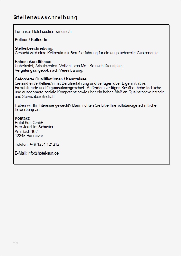 Stellenanzeige Gastronomie Vorlage Luxus Bewerbung Kellner Kellnerin Ungekündigt