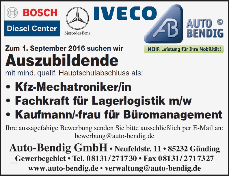 Stellenanzeige Vorlage Zeitung Einzigartig Auszubildende Auto Bendig Gmbh