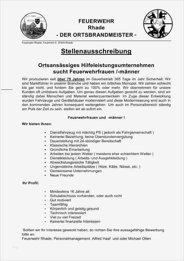 Stellenausschreibung Vorlage Genial Bewerbung Berufsfeuerwehr Bewerbung Berufsfeuerwehr