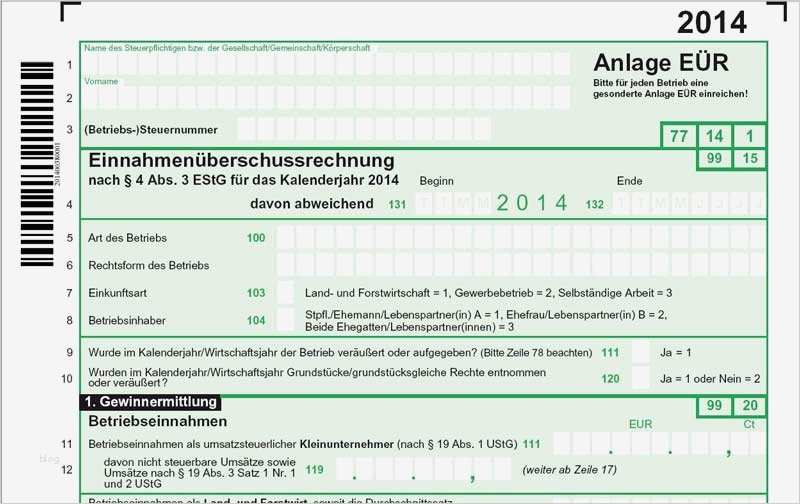 Steuererklärung 2016 Vorlage Erstaunlich formulare Einnahmenüberschussrechnung Anlage EÜr 2014