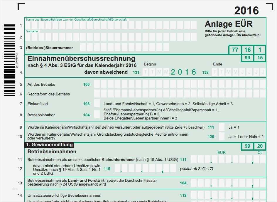 Steuererklärung 2016 Vorlage Fabelhaft formulare Einnahmenüberschussrechnung Anlage EÜr 2016