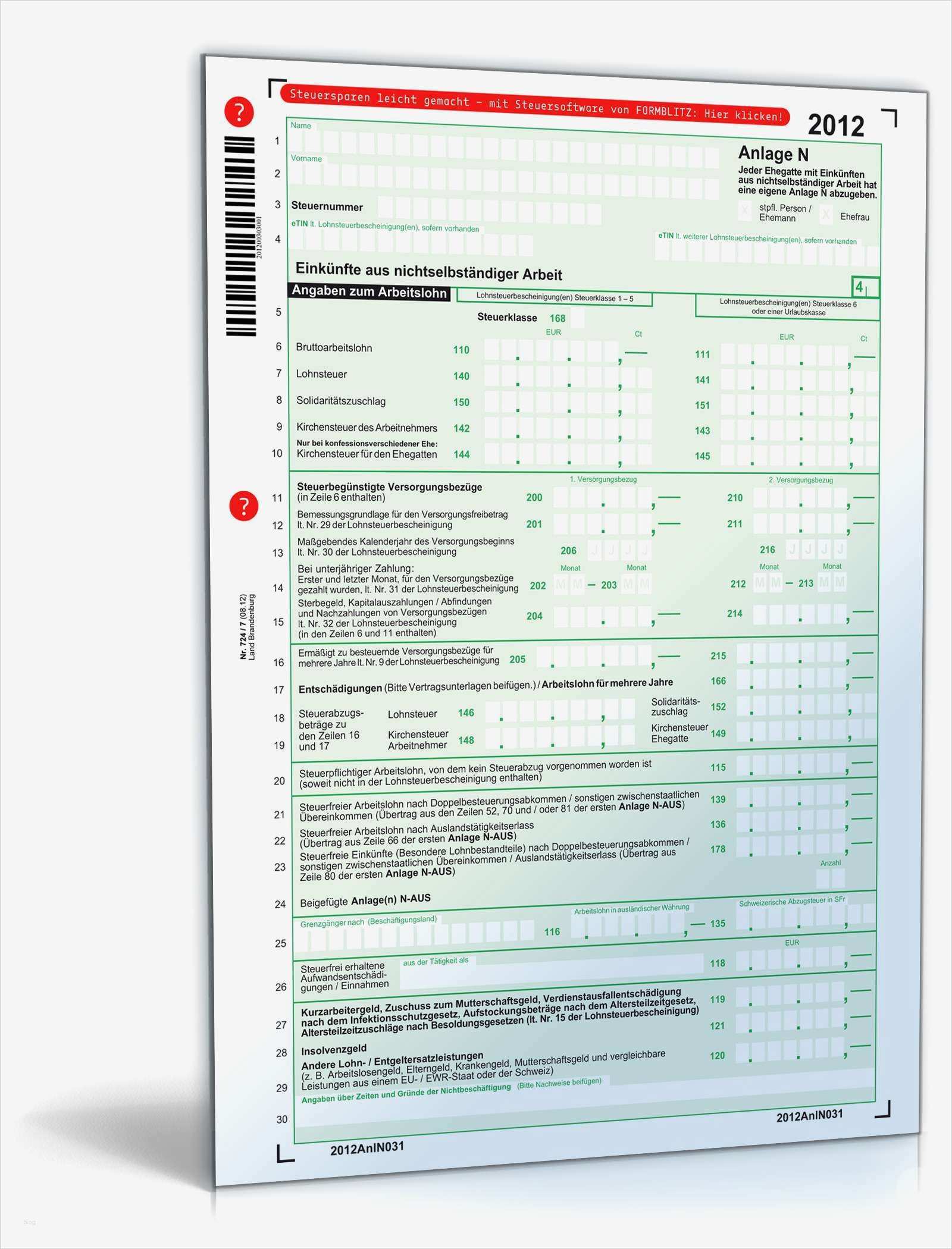 Steuererklärung Ausgefüllte Vorlage Hübsch Anlage N 2012