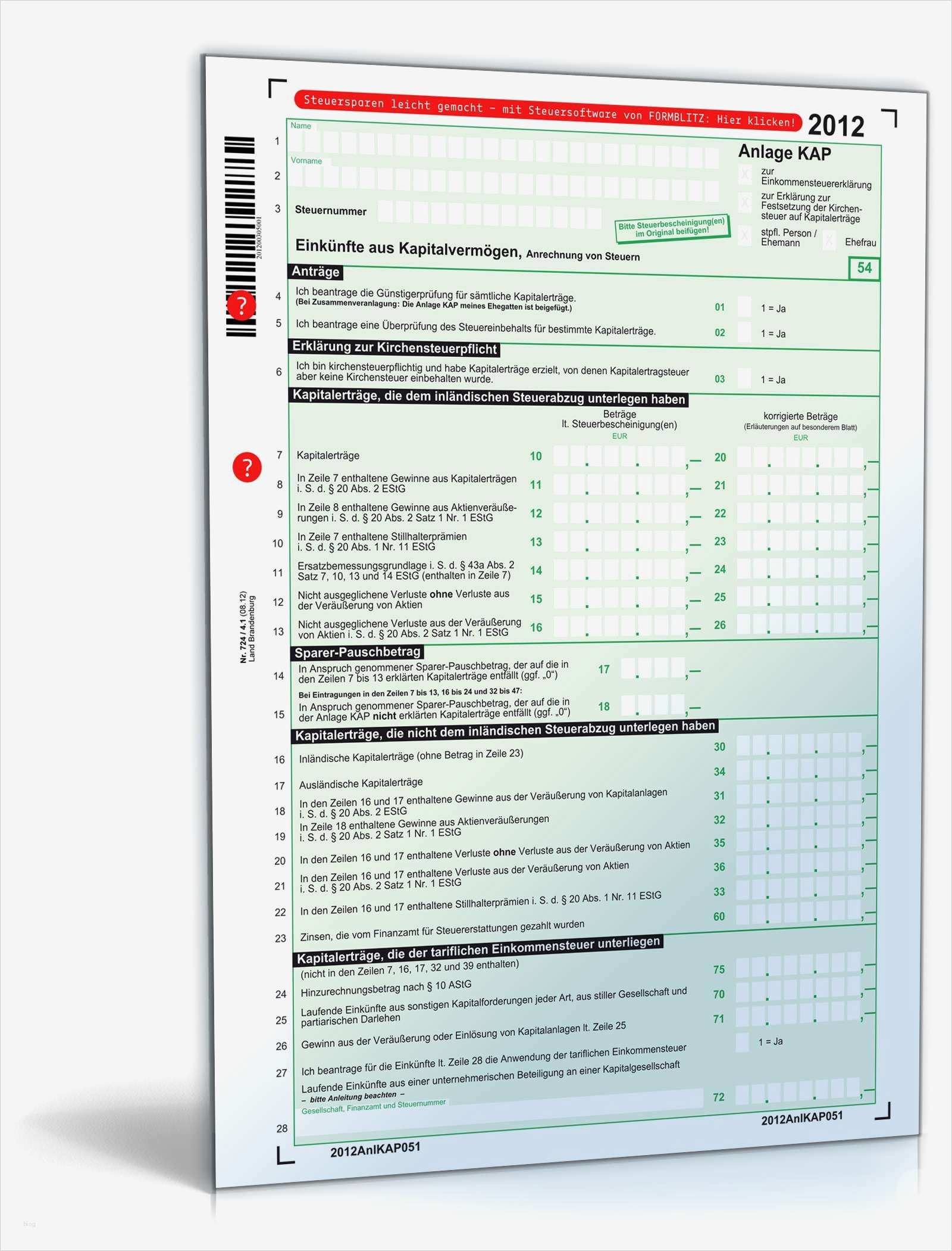 Steuererklärung Vorlage Elegant Anlage Kap 2012