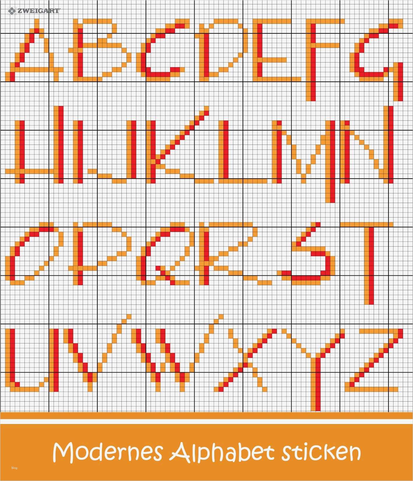 Sticken Vorlagen Hübsch Modernes Alphabet In Rot orange Sticken Sticken