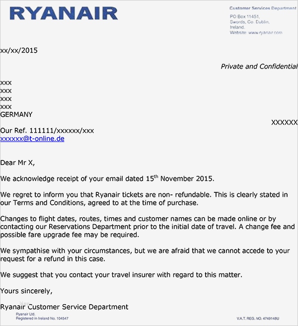 Stornierung Hotel Vorlage Elegant Ryanair Zahlt Steuern Und Gebühren Bei Stornierung Nicht