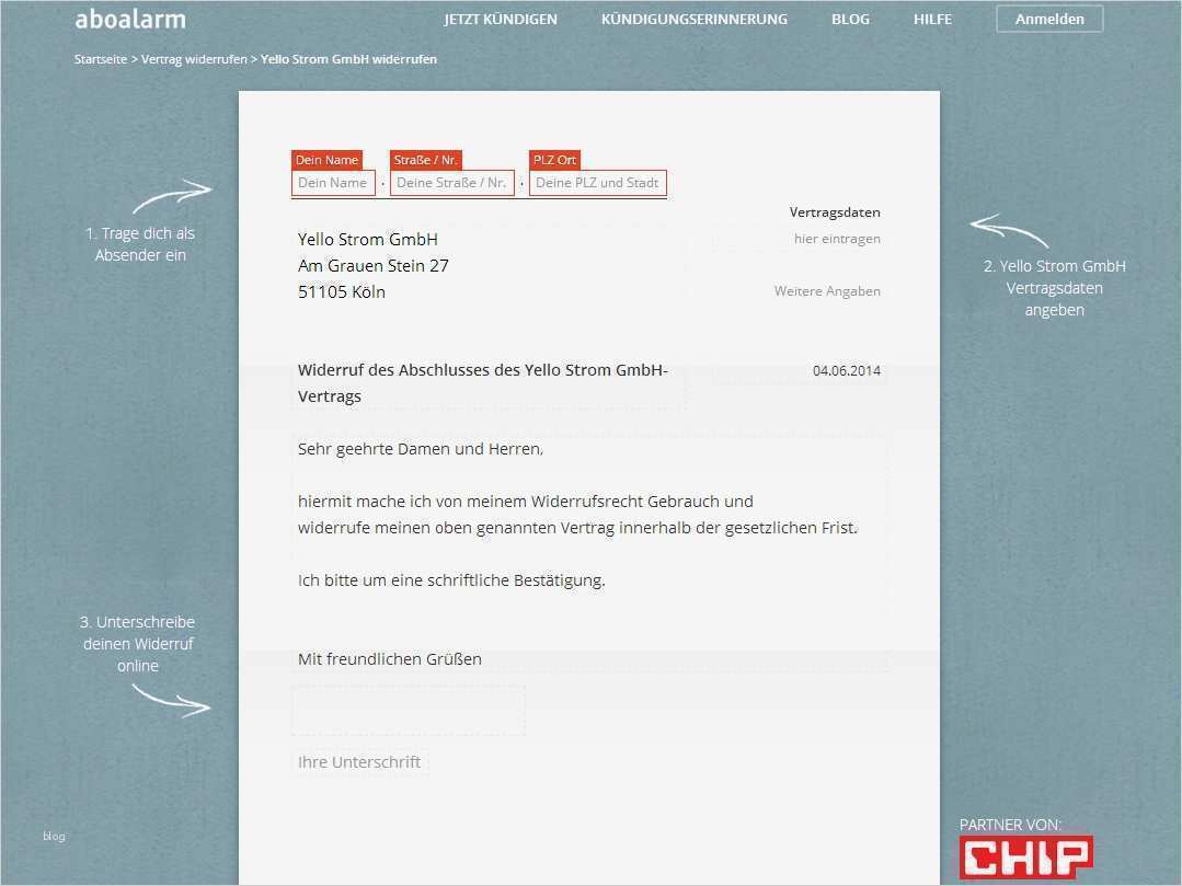 Yello Strom Widerruf Vorlage Download CHIP