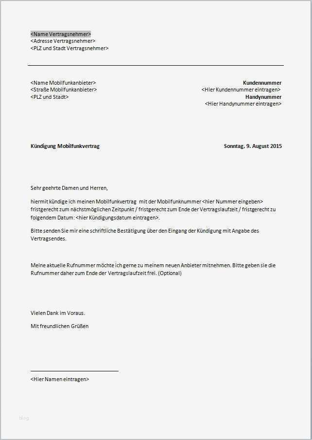 Stromanbieter Kündigen Vorlage Pdf Neu Kündigung Handyvertrag Vorlage Text Word
