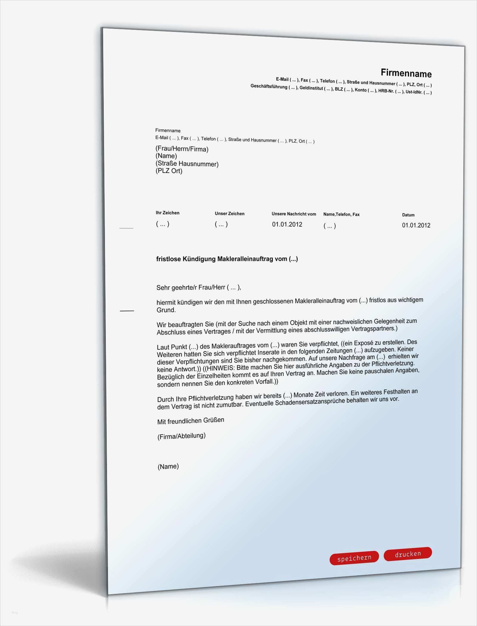 Stromanbieter Kündigen Vorlage Word Erstaunlich Fristlose Kündigung Makleralleinauftrag