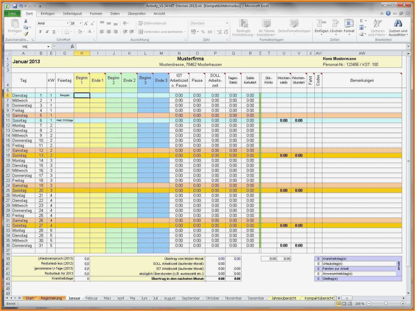 Stundenerfassung Excel Vorlage Erstaunlich 6 Zeiterfassung Excel