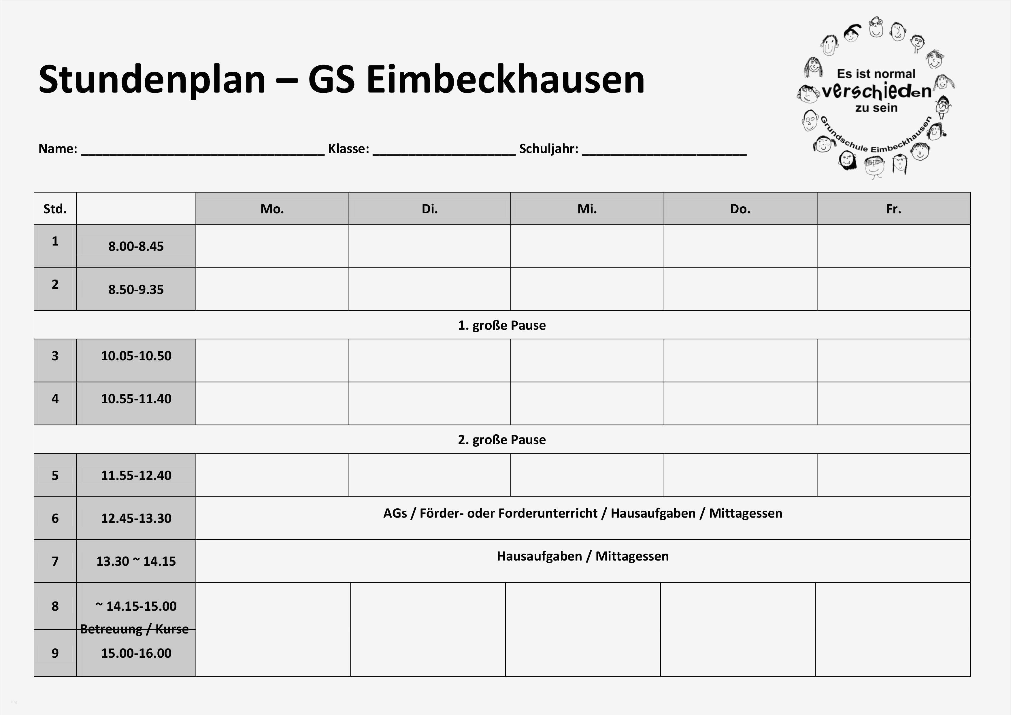 Stundenplan Vorlage Grundschule Gut Grundschule Eimbeckhausen Stundenplan Vorlage