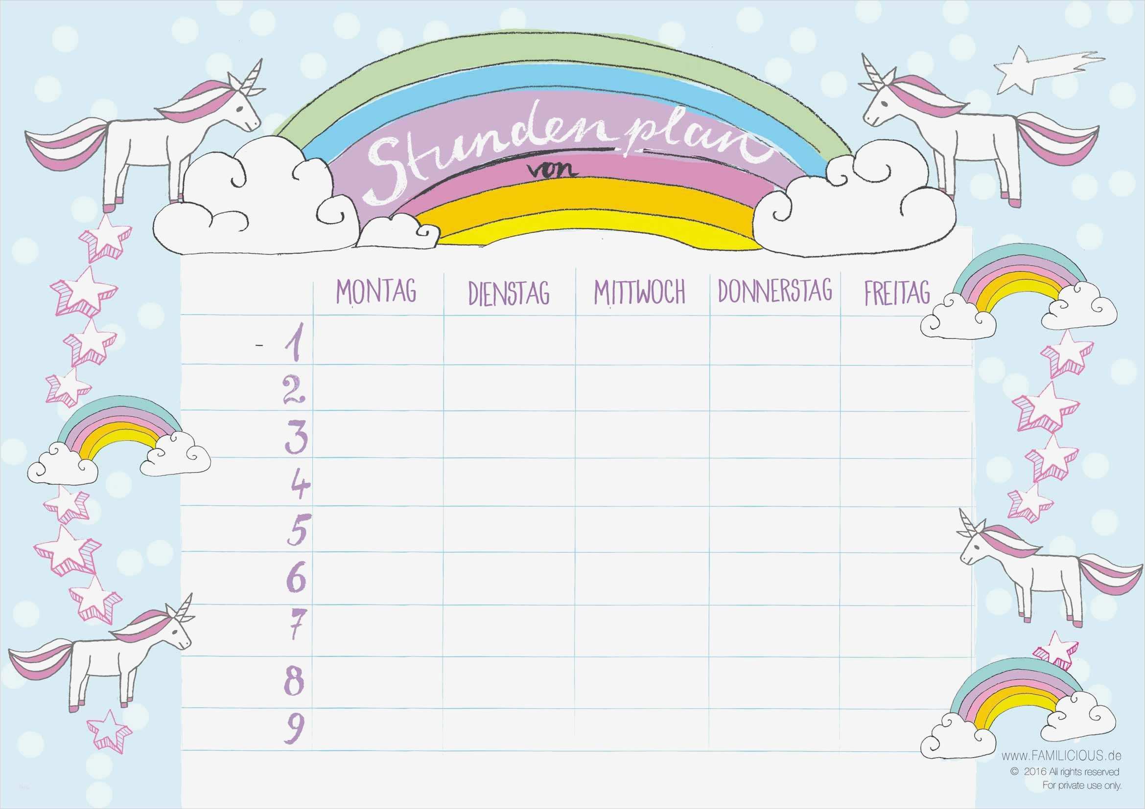 Stundenplan Vorlage Mit Uhrzeit Angenehm Schule Stundenplan Einhorn