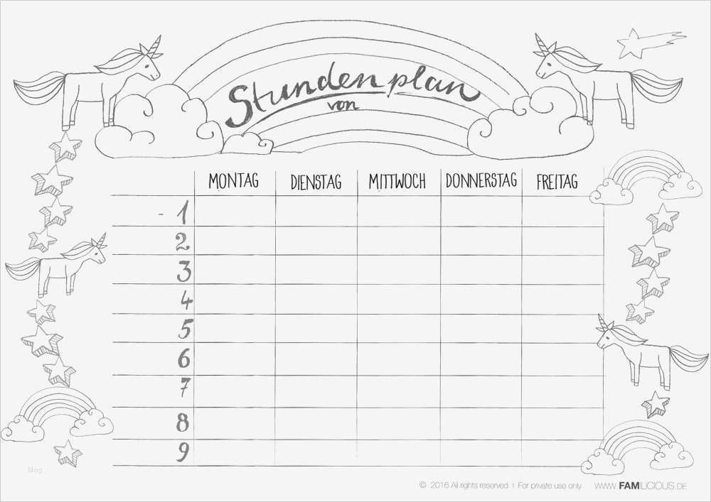 Stundenplan Vorlage Mit Uhrzeit Gut Schule Einhorn Stundenplan Zum Ausmalen