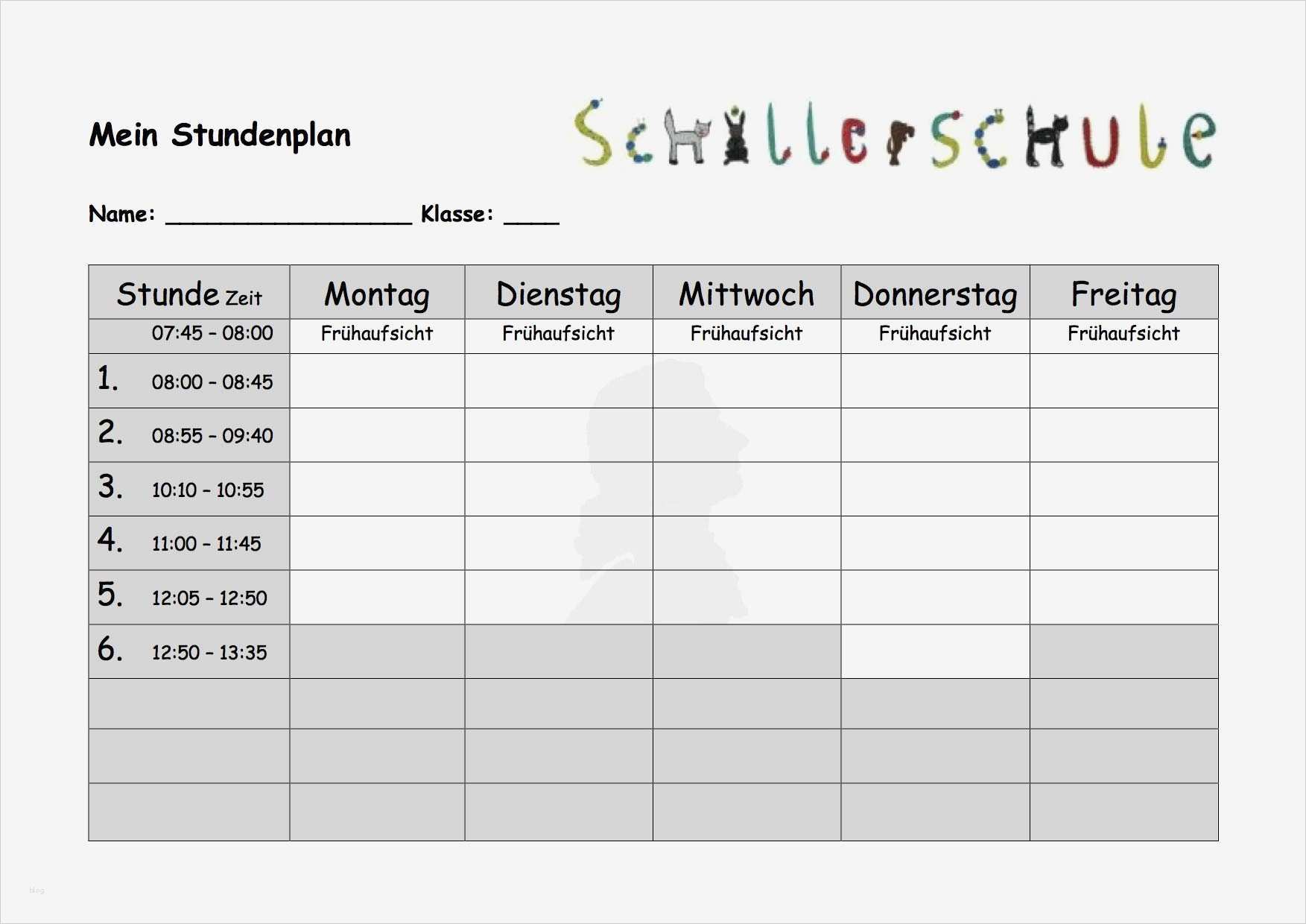 Stundenplan Vorlage Mit Uhrzeit Hübsch Stundenplan