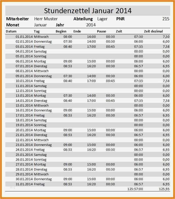 Stundenzettel Vorlage Minijob Neu 9 Stundenzettel Muster