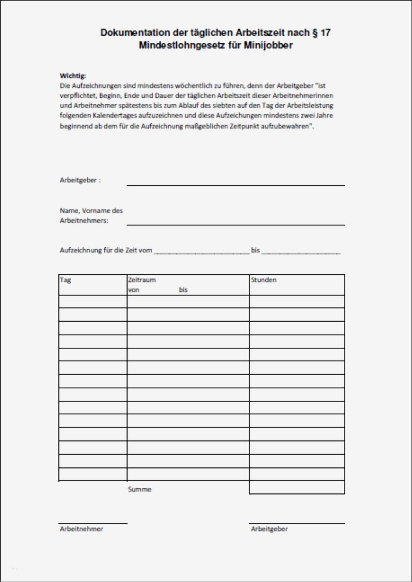 Stundenzettel Vorlage Minijob Schön Fein Tägliche Stundenzettel Vorlage Fotos Bilder Für