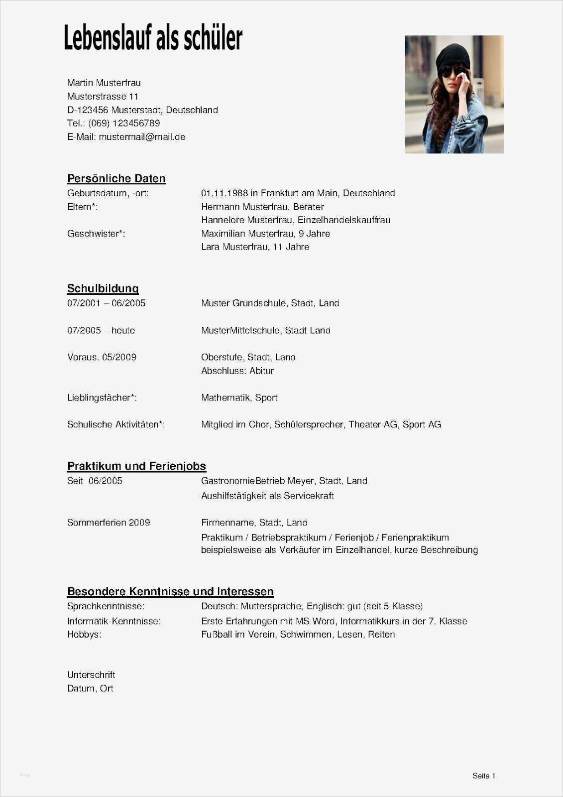 Tabellarischer Lebenslauf Schüler Vorlage Angenehm Lebenslauf Als Schüler Dokument Blogs