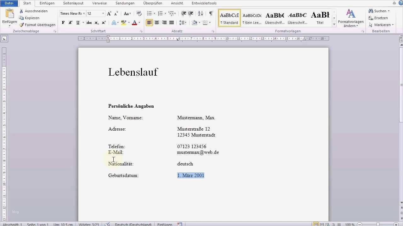 Tabellarischer Lebenslauf Vorlage Word Schön Einfacher Tabellarischer Lebenslauf In Word