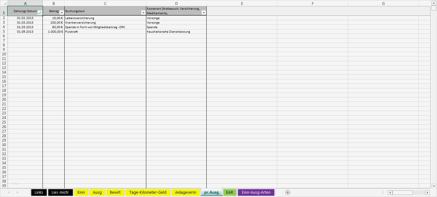 Excel Vorlage EAR für Kleinunternehmer Österreich