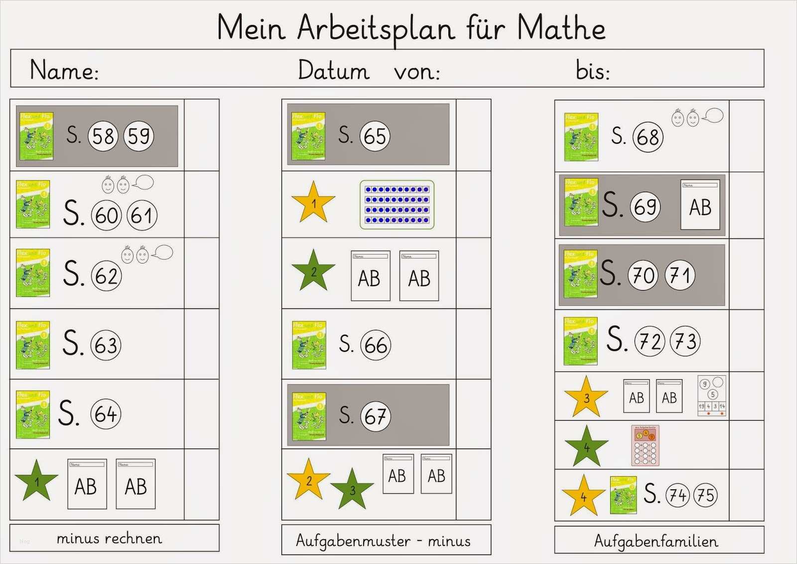 Tagesplan Vorlage Grundschule Angenehm Lernstübchen Der Arbeitsplan Zur Subtraktion