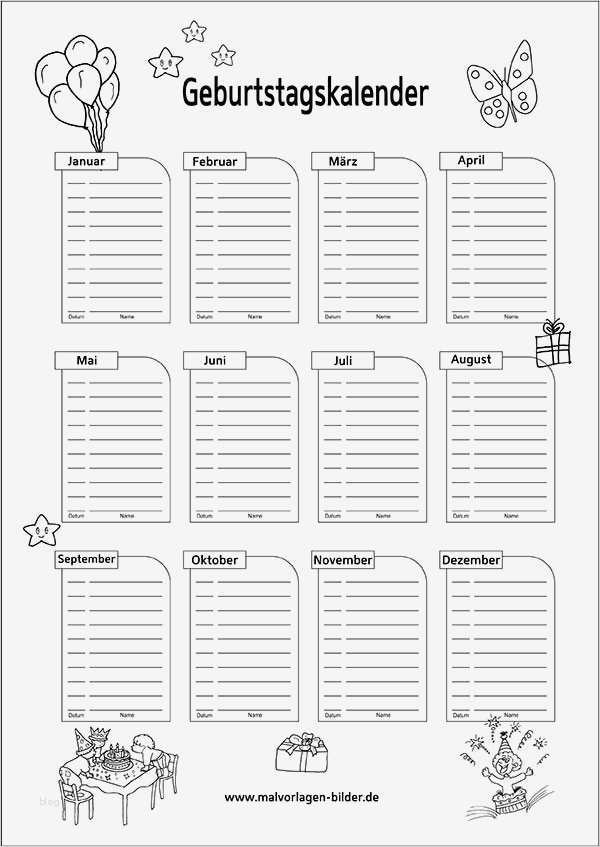 Tagesplan Vorlage Grundschule Fabelhaft Geburtstagskalender Zum Ausdrucken