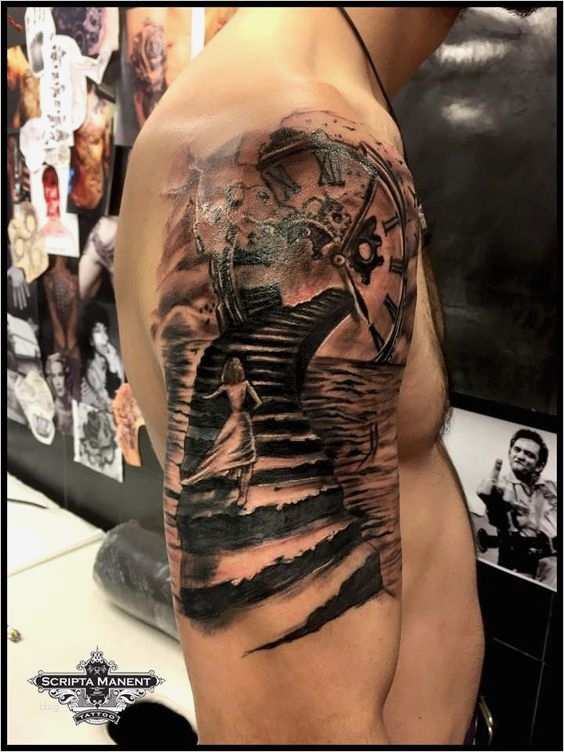 Tattoo Uhrwerk Vorlagen Fabelhaft Clock and Stairs Tattoo Tattoos Pinterest