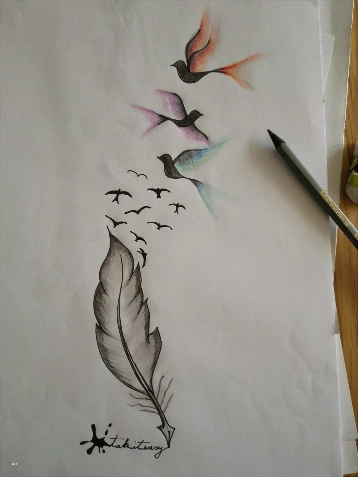 Tattoo Vorlagen Zeichnen Cool Schreibende Feder Mit Vögel by Pandi