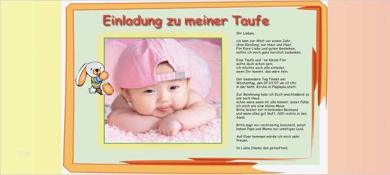 Taufeinladung Vorlage Erstaunlich Grußkarte Zur Taufe Mit Baby Und Hase Für Taufe