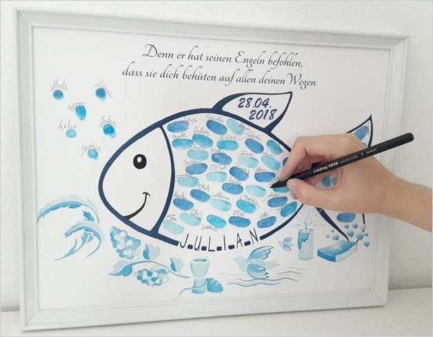 Taufeinladung Vorlage Wunderbar Glückwunschkarten Fingerabdruck Fisch Kommunion Geschenk