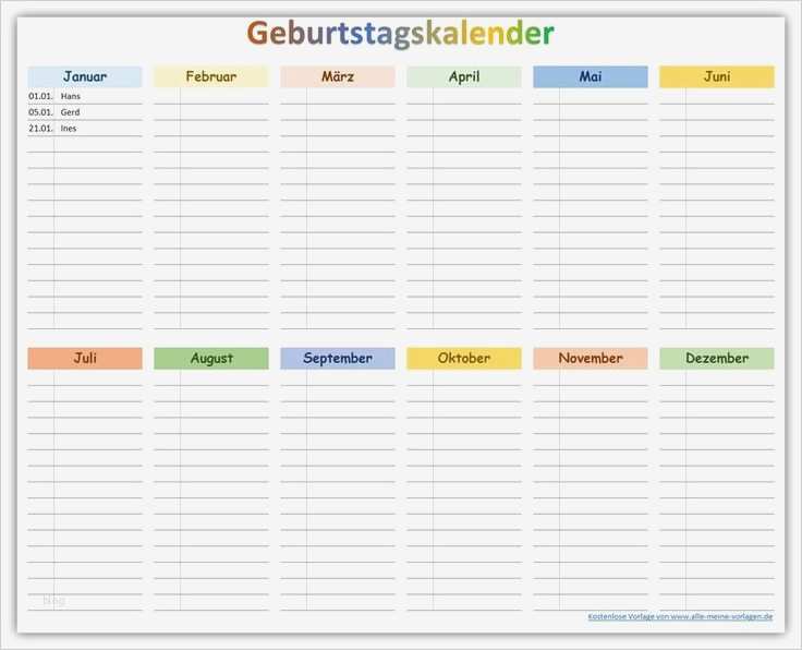 Terminzettel Vorlage Schön Farbiger Geburtstagskalender Zum Ausdrucken Als Kostenlose