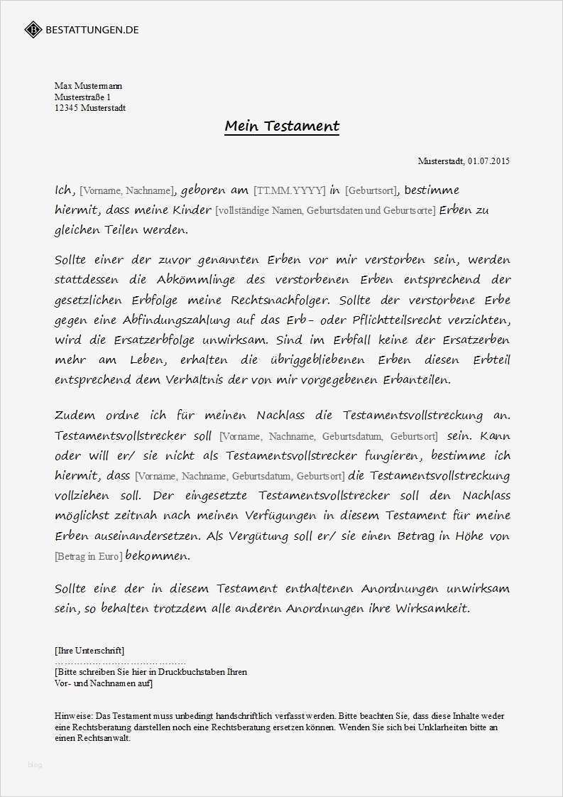 Testament Vorlage Pdf Kostenlos Luxus Testament Muster • Wie Schreibe Ich Ein Testament