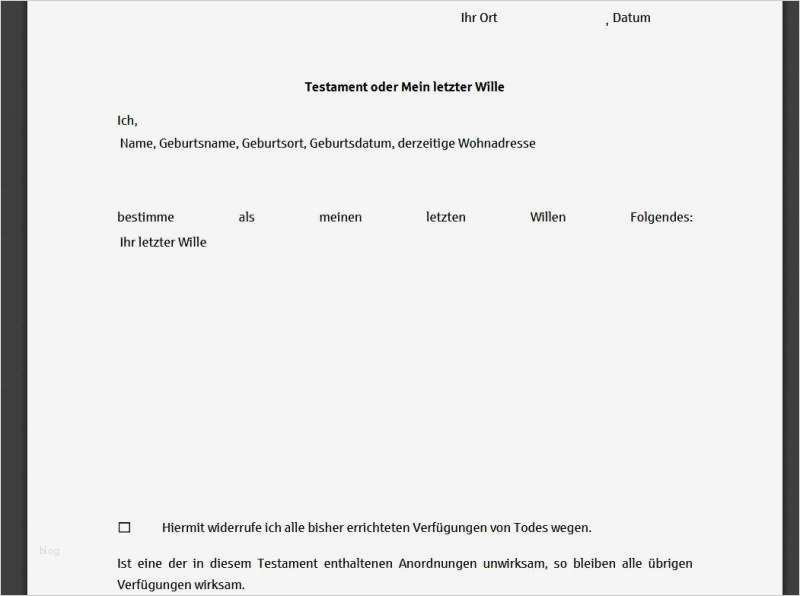 Testament Vorlage Pdf Schön Testament Vorlage Download