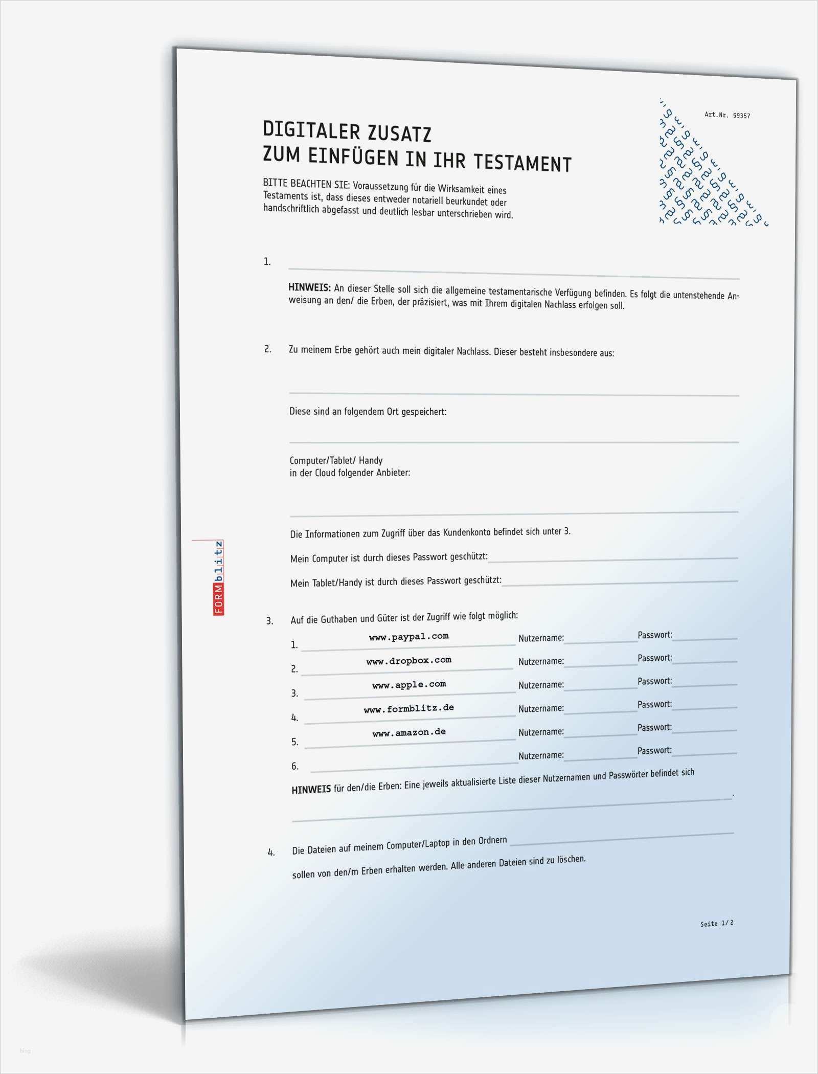 Testament Vorlage Pdf Schönste Regelung Digitaler Nachlass