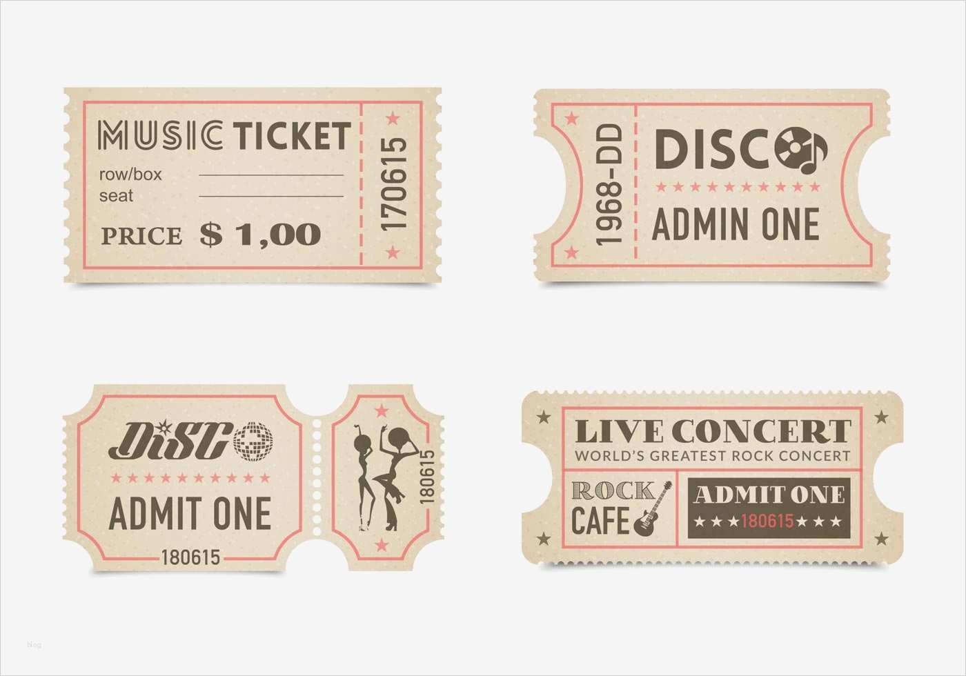 Ticket Gutschein Vorlage Hübsch Retro Concert Ticket Stub Vector Set Download Free